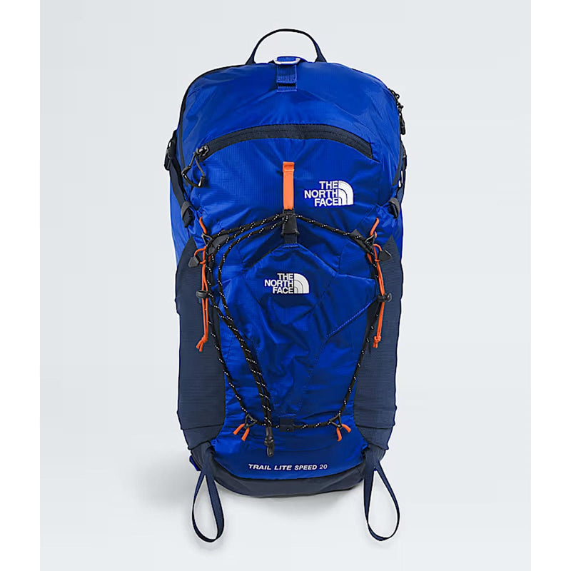 Load image into Gallery viewer, Blue backpack with The North Face logo on a white background