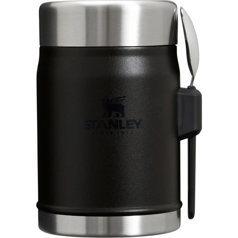 Load image into Gallery viewer, Black Stanley insulated food jar with silver lid on a white background