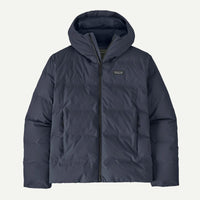 Dark blue jacket with a hood on a light gray background