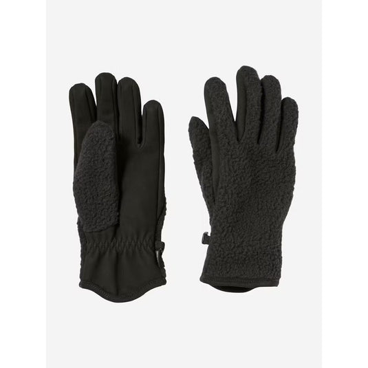 Pair of black gloves with textured cuffs on a white background