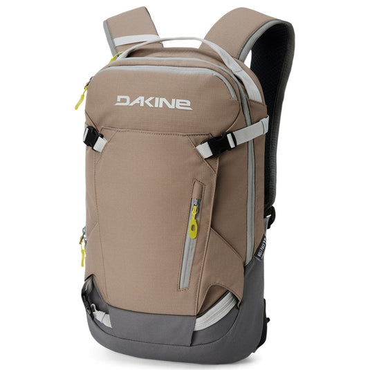 Brown backpack with gray accents and Dakine logo on a white background