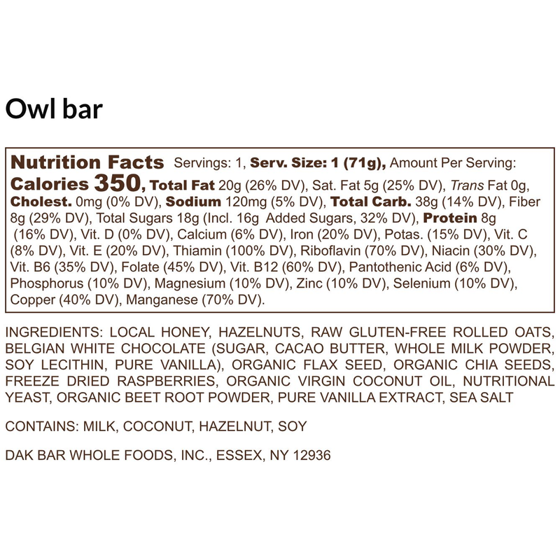 Load image into Gallery viewer, Dak Bar Owl - Rasberry, White Chocolate & Hazelnut