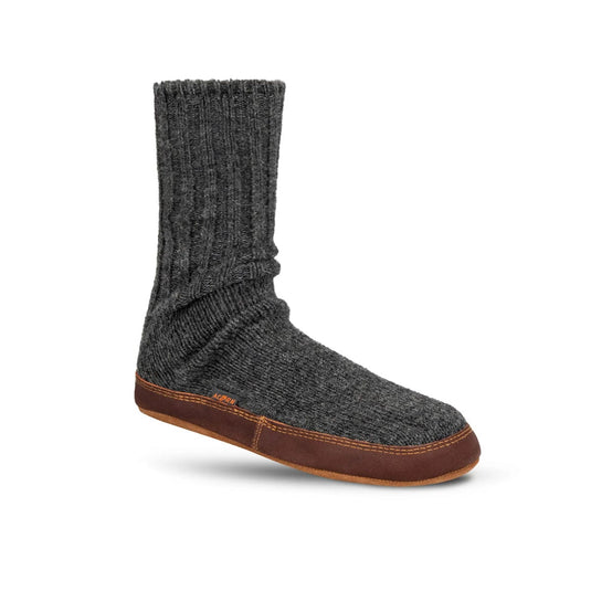 Gray sock with brown sole on a white background