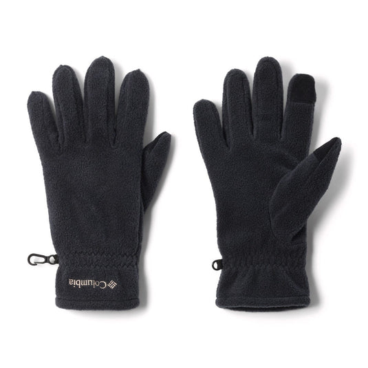 Pair of black gloves with Columbia logo on a white background