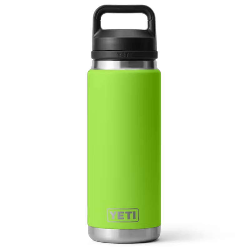 Load image into Gallery viewer, Green YETI water bottle with black lid on a white background