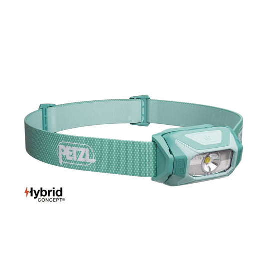 Teal headlamp with PETZL logo on a white background