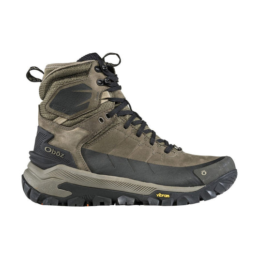 A Oboz Men's Bangtail Mid Insulated B-DRY Waterproof Boot in a brown color, featuring a lace-up closure and a Vibram outsole.