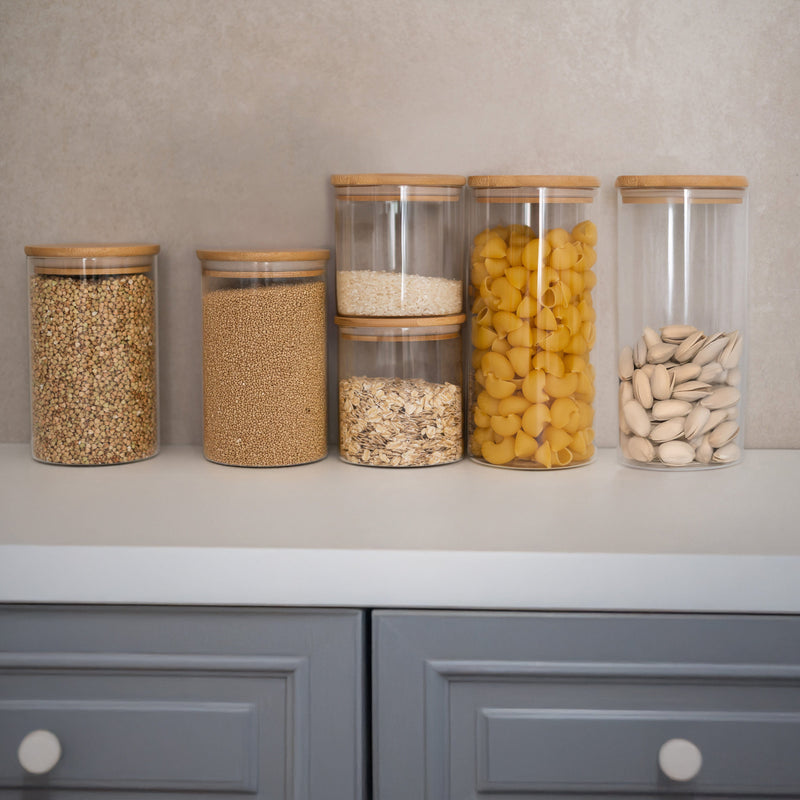 Load image into Gallery viewer, 6 Glass Storage Jars with Lids, Includes Chalkboard Stickers and Chalk Pen by Moritz & Moritz