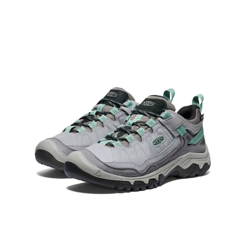 Load image into Gallery viewer, Pair of gray and teal hiking shoes on a white background