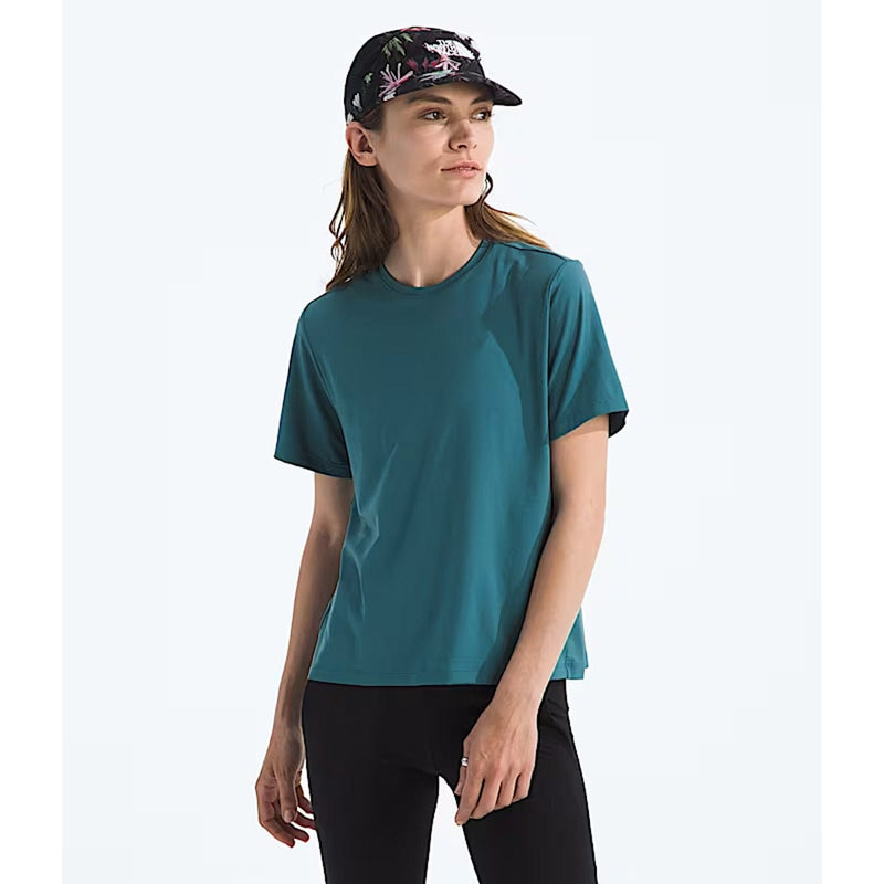 Load image into Gallery viewer, Woman wearing a teal t-shirt and black cap on a white background