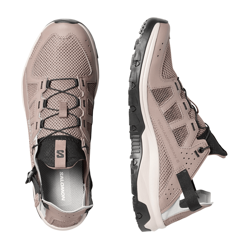 Load image into Gallery viewer, Pair of beige hiking shoes with black accents on a white background