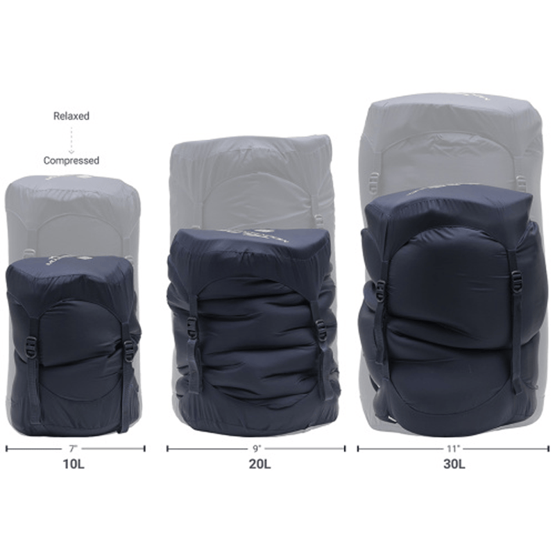 Load image into Gallery viewer, Set of three backpacks in different sizes with compression bags on a white background