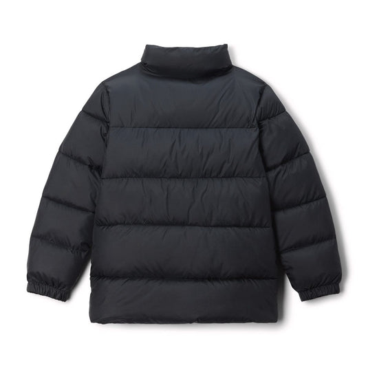 Black puffer jacket on a white background