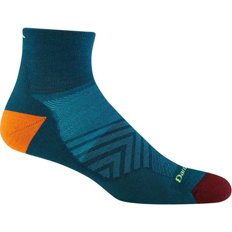 Load image into Gallery viewer, Teal sock with orange and red accents on a white background