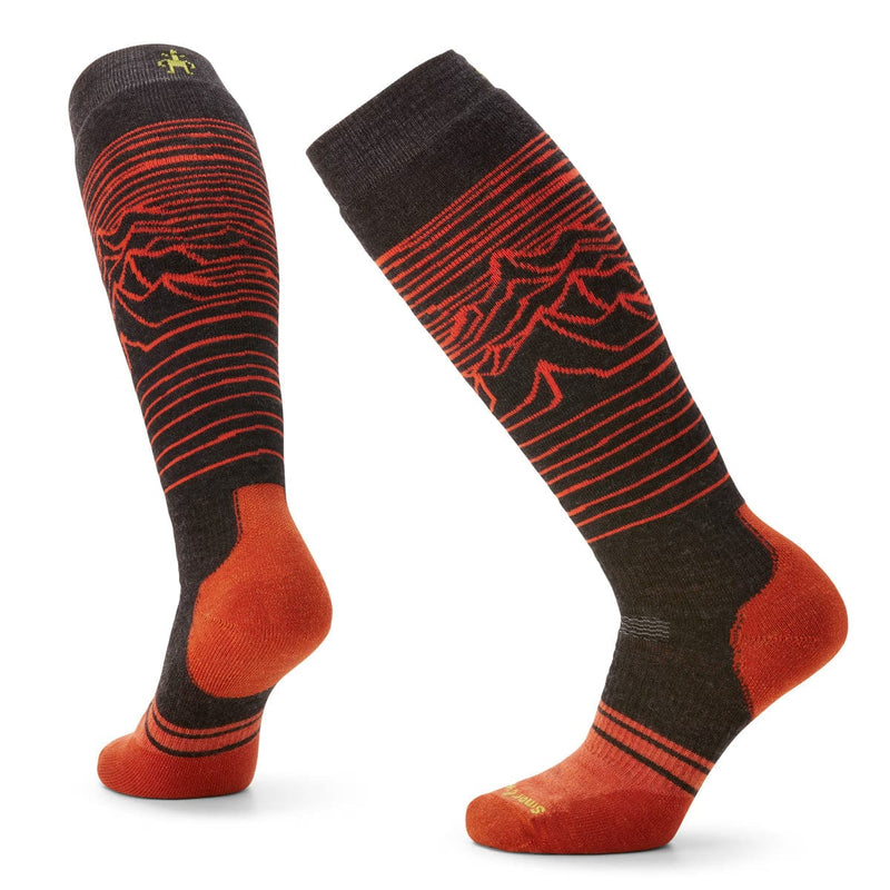 Load image into Gallery viewer, Pair of black and red patterned socks on a white background