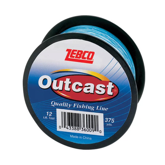 Zebco Outcast fishing line spool on a white background