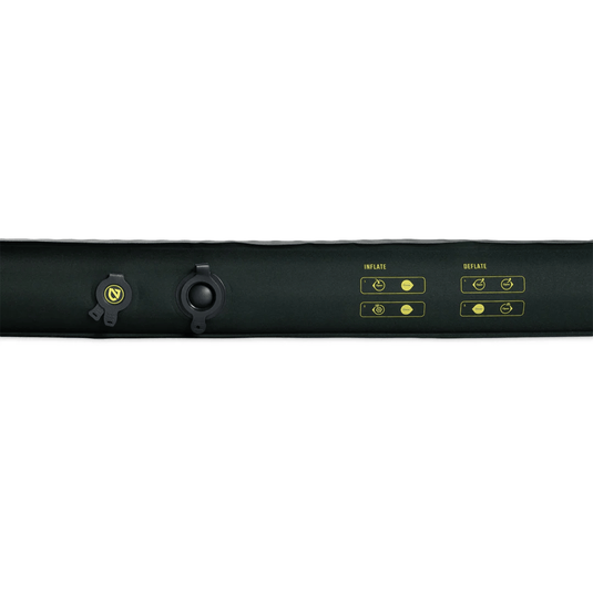 Black inflatable tube with control buttons on a white background