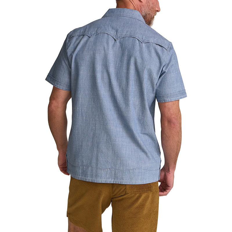Load image into Gallery viewer, Howler Brothers Guayabera Shirt - Pictographs Washed Indigo Chambray