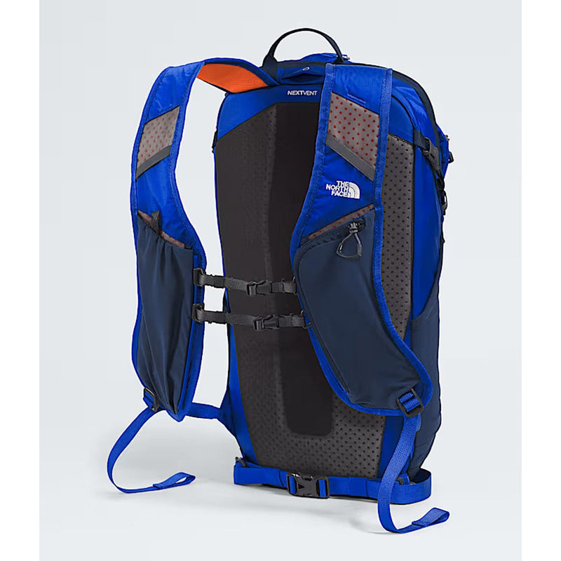Load image into Gallery viewer, Blue and black backpack with visible branding on a white background