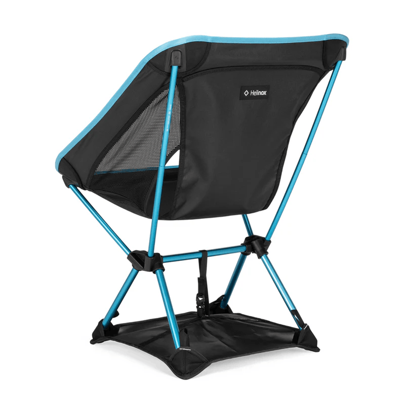 Load image into Gallery viewer, Black camping chair with blue legs on a white background