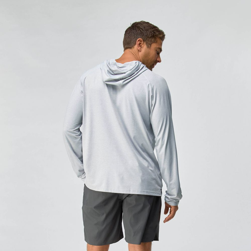 Load image into Gallery viewer, Man wearing a light gray long-sleeve shirt and gray shorts on a white background