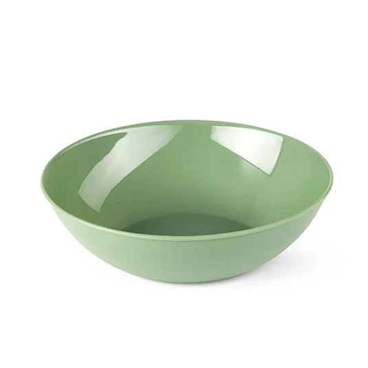 Green plastic bowl on a white background