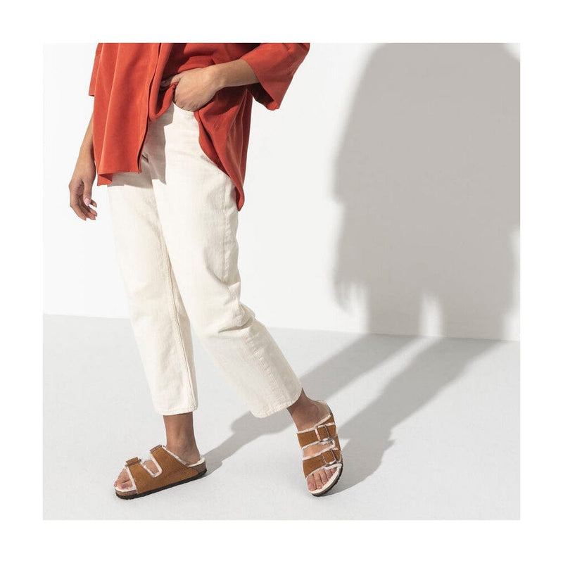 Load image into Gallery viewer, Birkenstock Arizona Shearling Suede Leather Sandals Mink/Natural Footwear Womens by Birkenstock | Campmor