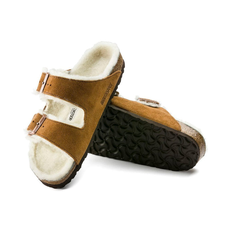 Load image into Gallery viewer, Birkenstock Arizona Shearling Suede Leather Sandals Mink/Natural Footwear Womens by Birkenstock | Campmor