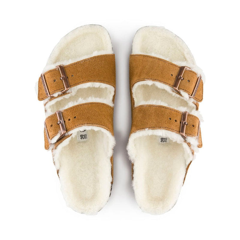Load image into Gallery viewer, Birkenstock Arizona Shearling Suede Leather Sandals Mink/Natural Footwear Womens by Birkenstock | Campmor