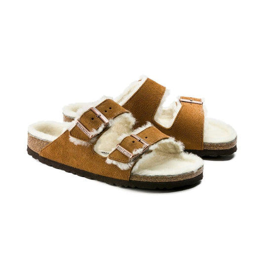 Birkenstock Arizona Shearling Suede Leather Sandals Mink/Natural Footwear Womens by Birkenstock | Campmor