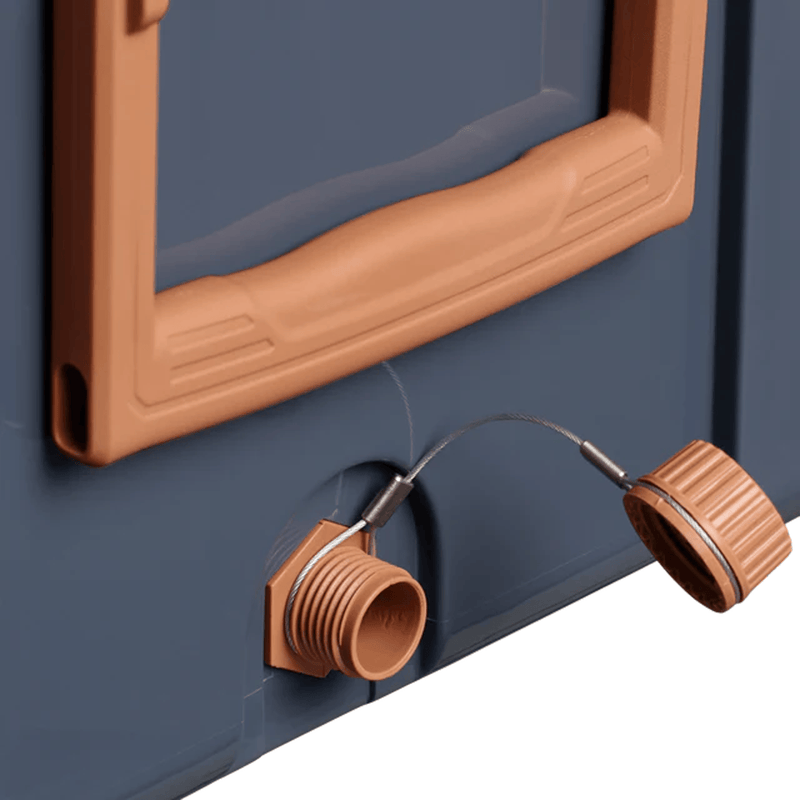 Load image into Gallery viewer, Close-up of a door handle on a blue door with a brown handle.