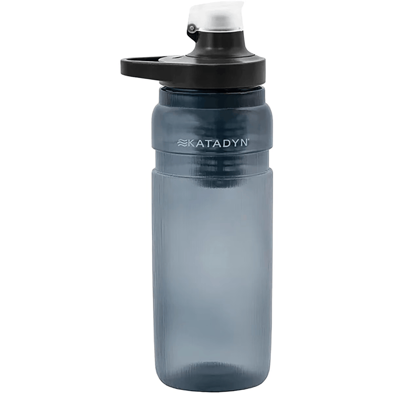 Load image into Gallery viewer, Gray water bottle with black cap on a white background