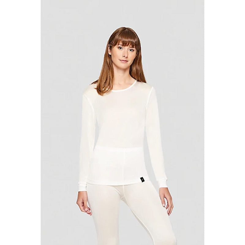 Load image into Gallery viewer, Woman wearing a white long-sleeve top and pants on a light gray background
