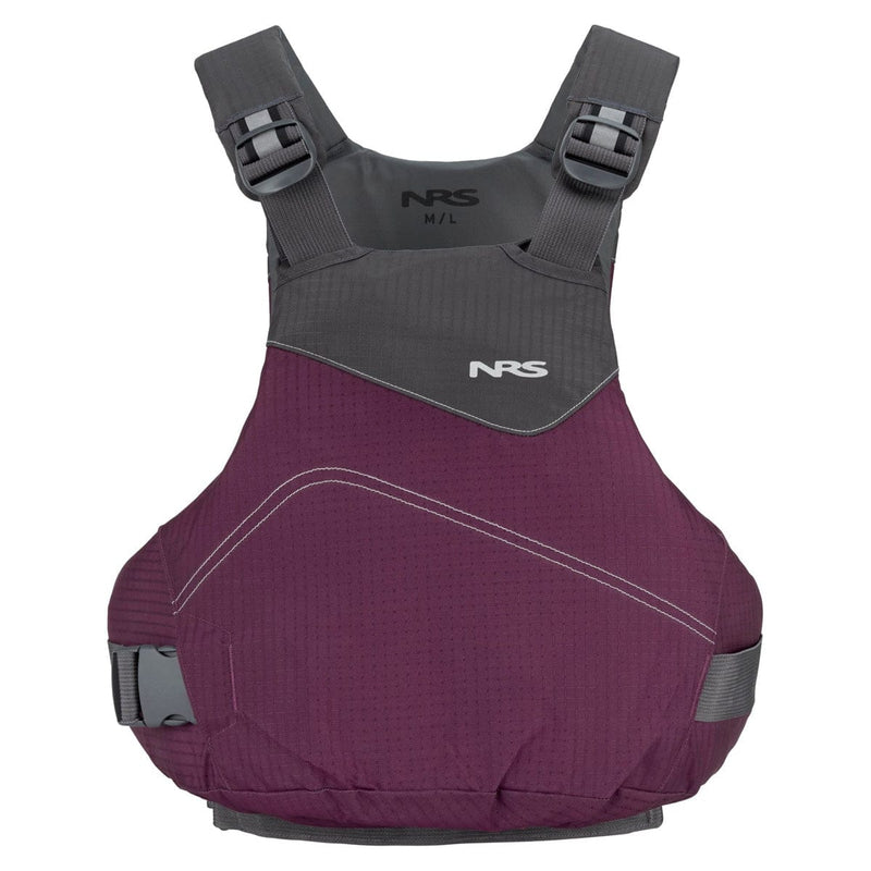 Load image into Gallery viewer, NRS life vest with purple front and gray back on a white background