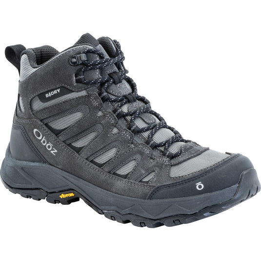Gray hiking boot with brand logo on a white background