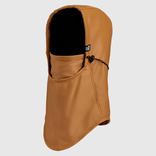 Brown balaclava with black interior on a light gray background