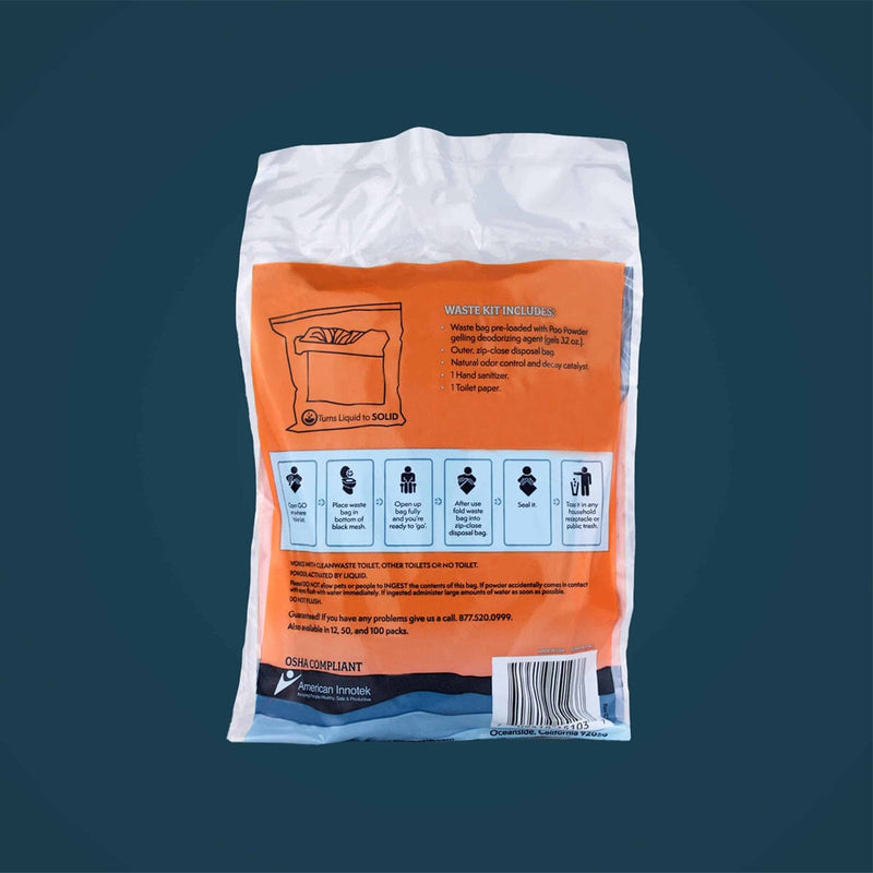 Load image into Gallery viewer, Back view of a white and orange bag with text and icons on a dark blue background