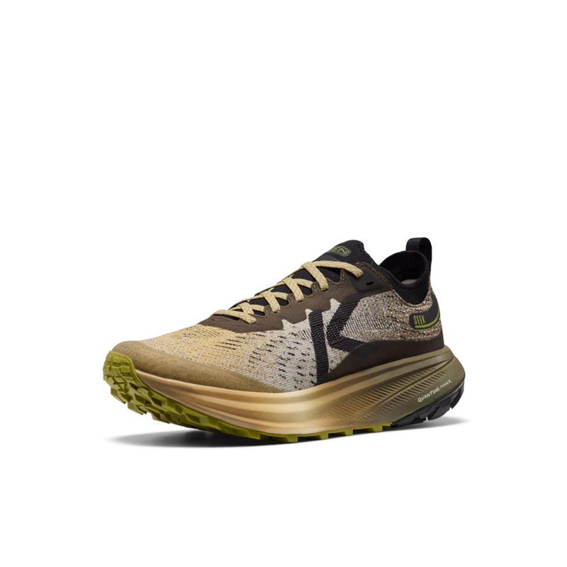 Load image into Gallery viewer, Olive green running shoe with black accents on a white background