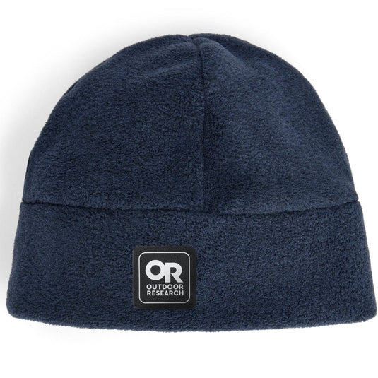 Navy blue beanie with Outdoor Research logo on a white background