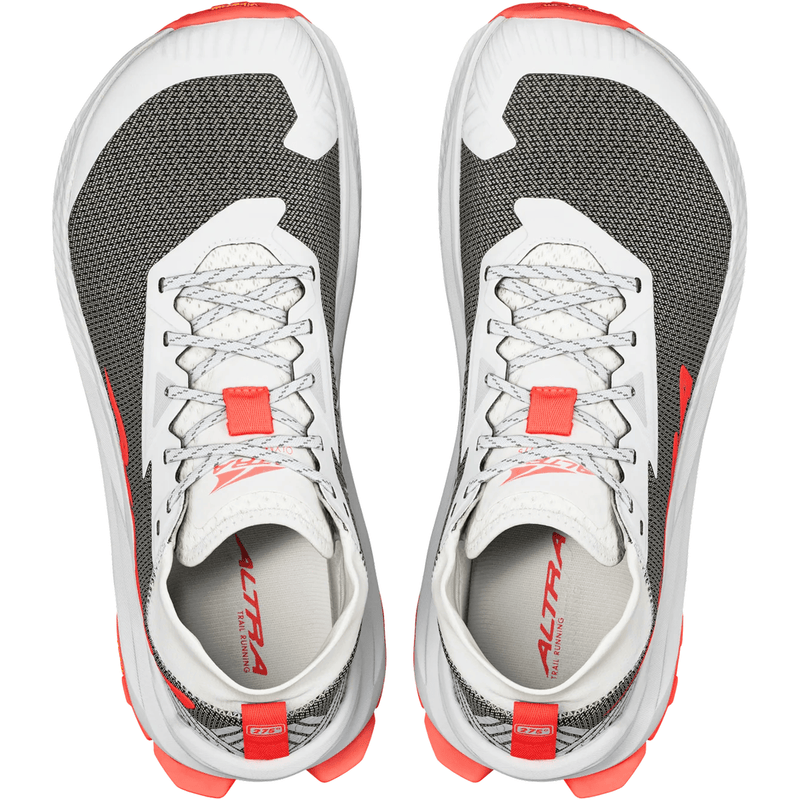 Load image into Gallery viewer, Pair of gray and white running shoes with red accents on a white background