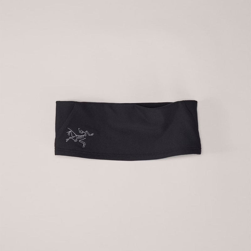 Load image into Gallery viewer, Black headband with a logo on a beige background