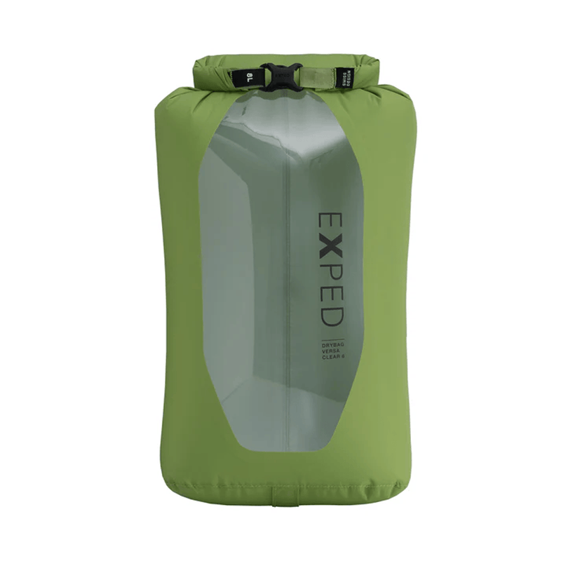 Load image into Gallery viewer, Green dry bag with clear front panel on a white background