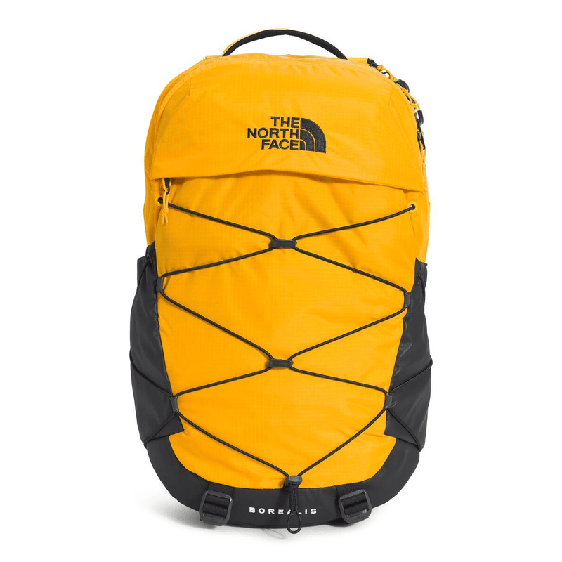 Load image into Gallery viewer, Yellow backpack with black accents and 'The North Face' logo on a white background