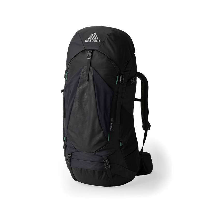 Load image into Gallery viewer, Black hiking backpack with visible brand logo on a white background