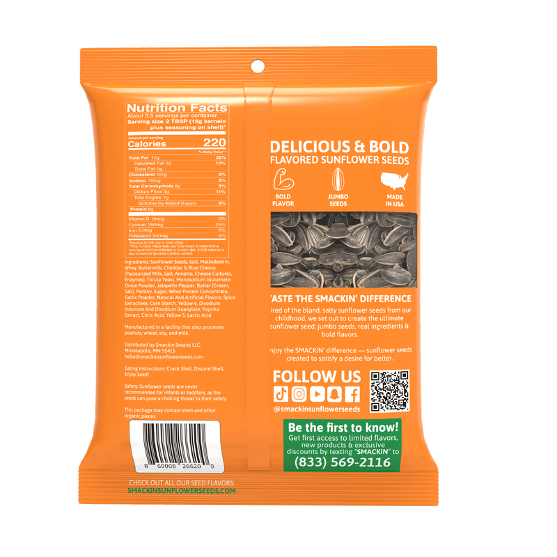 Load image into Gallery viewer, CHEDDAR JALAPEÑO by SMACKIN' Sunflower Seeds