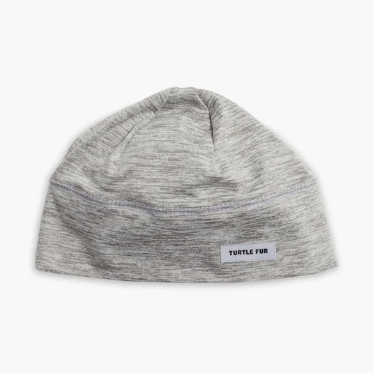 Gray beanie with 'Turtle Fur' label on a white background