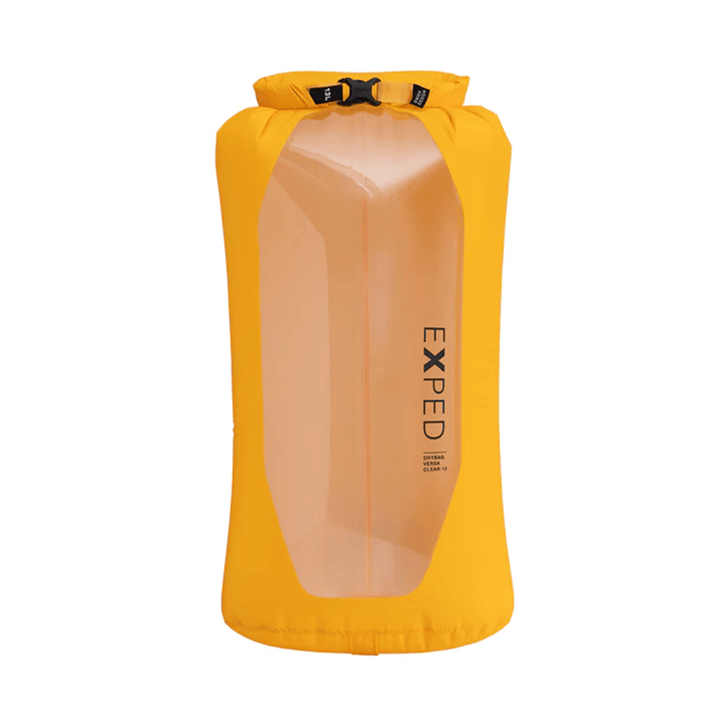 Load image into Gallery viewer, Yellow dry bag with clear front panel on a white background