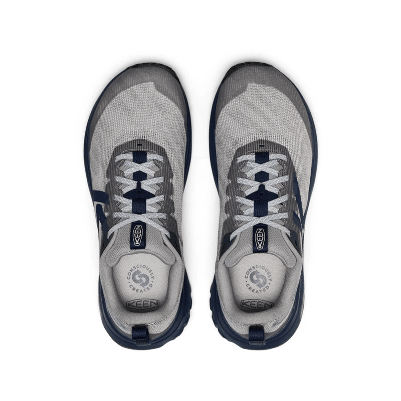 Load image into Gallery viewer, Pair of gray and navy Keen shoes on a white background