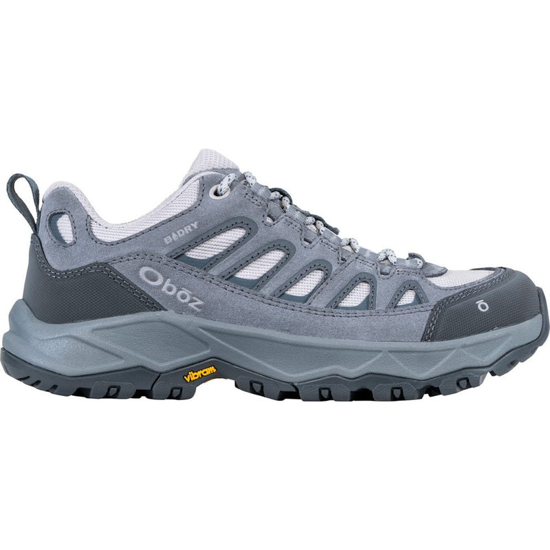 Load image into Gallery viewer, Gray hiking shoe with 'Oboz' branding on a white background