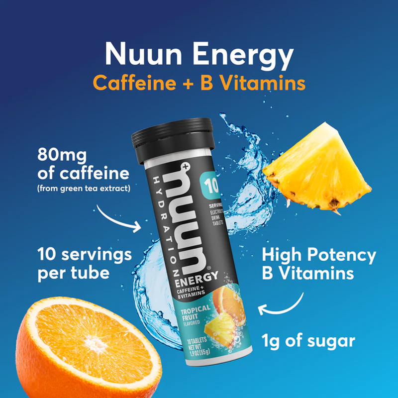 Load image into Gallery viewer, Nuun Energy drink tube with pineapple and orange slices on a blue background